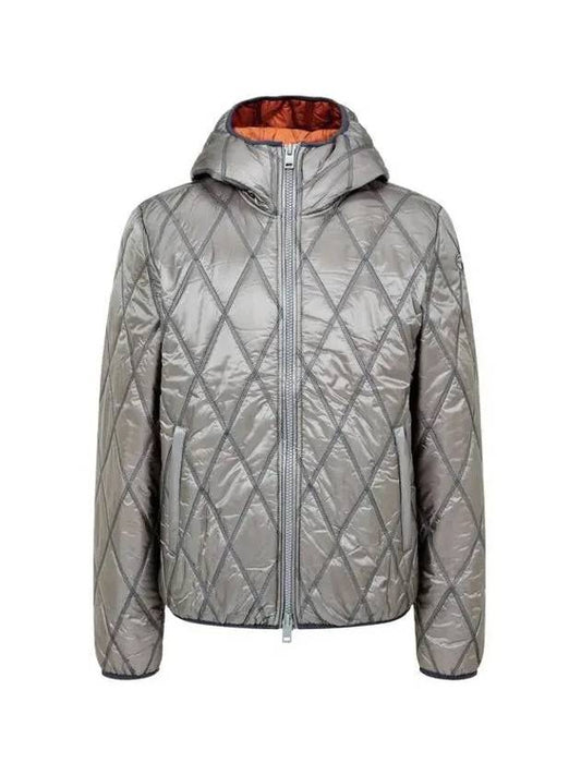 Men s hooded zip up nylon quilted jacket gray - DIESEL - BALAAN 1