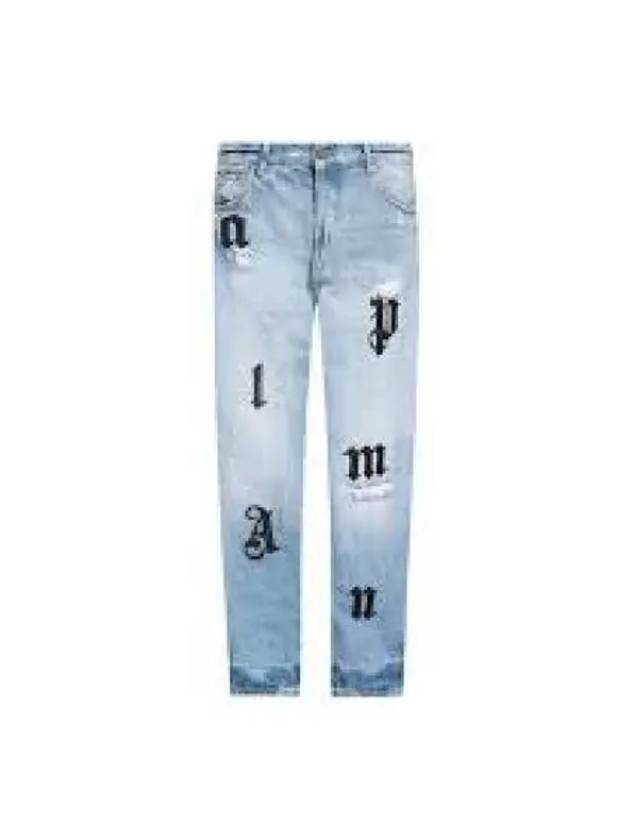 Logo Patch Straight Jeans Blue - PALM ANGELS - BALAAN 2