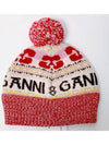 logo graphic intarsia knit beanie red - GANNI - BALAAN.