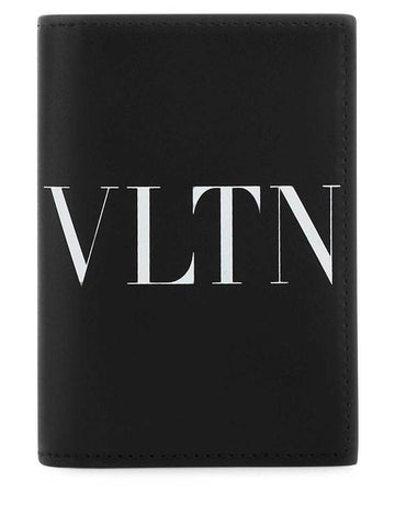 VLTN Print Flap Leather Half Wallet Black - VALENTINO - BALAAN 1