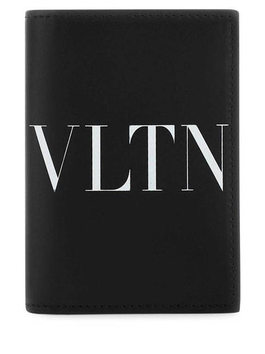 VLTN Print Flap Leather Half Wallet Black - VALENTINO - BALAAN 1