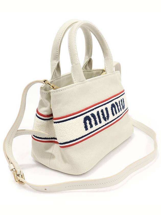 5BA253 White Canvas Logo Embroidered Tote 2WAY - MIU MIU - BALAAN 3