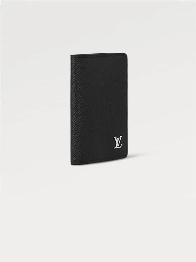 Pocket Organizer Taiga Leather Card Wallet Black - LOUIS VUITTON - BALAAN 3