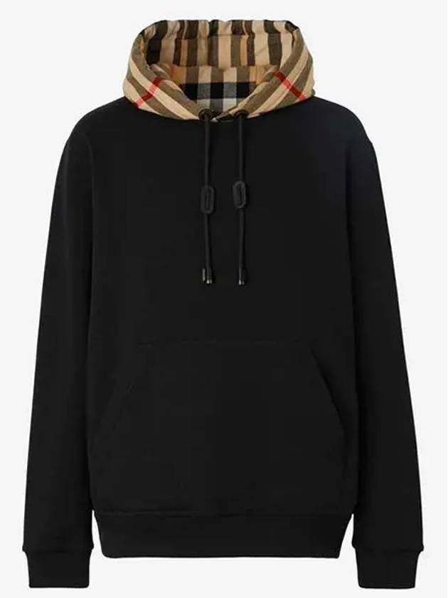 Check Hood Cotton Hoodie Black - BURBERRY - BALAAN 2