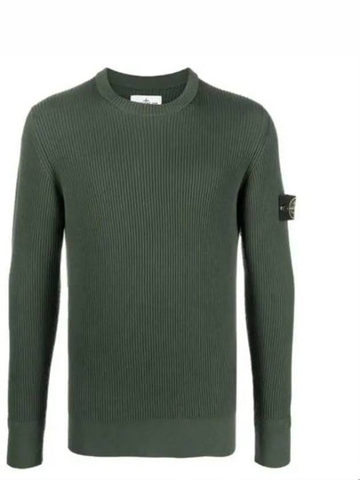 Wappen Patch Crew Neck Ribbed Wool Knit Top Green - STONE ISLAND - BALAAN 2