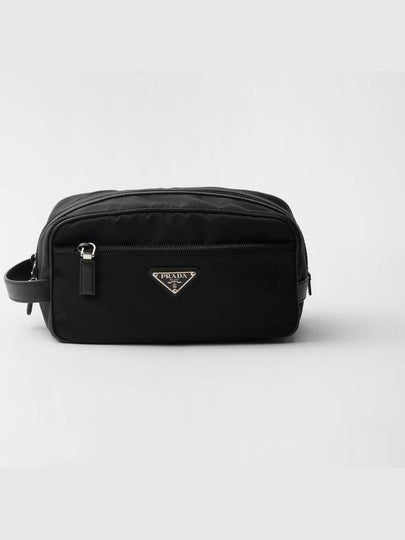 Re Nylon Saffiano Leather Travel Clutch Bag Black - PRADA - BALAAN 2