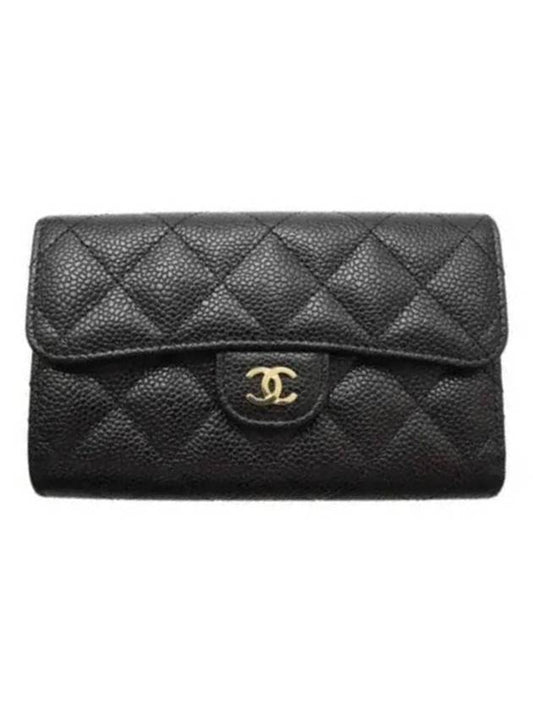 Classic Flap Caviar Gold Hardware Medium Wallet Black - CHANEL - BALAAN.