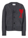 Big Heart Logo Wool Cardigan Grey - AMI - BALAAN 2