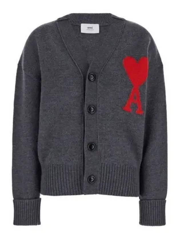 Big Heart Logo Wool Cardigan Grey - AMI - BALAAN 2