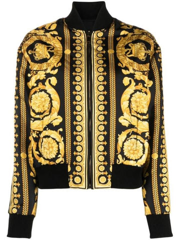 Barocco Print Silk Bomber Jacket 10061371A04236 - VERSACE - BALAAN 1