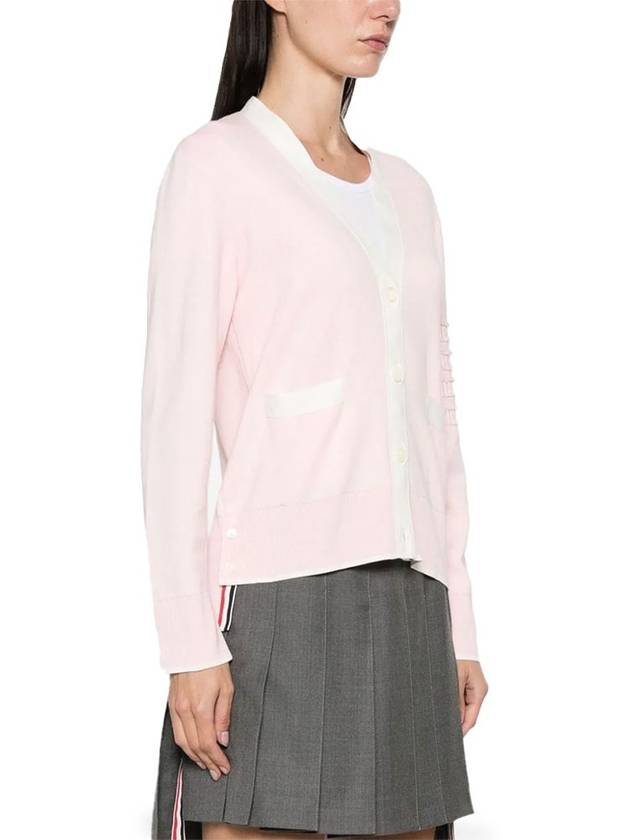 Milano Stitch V Neck Cardigan Pink - THOM BROWNE - BALAAN 3