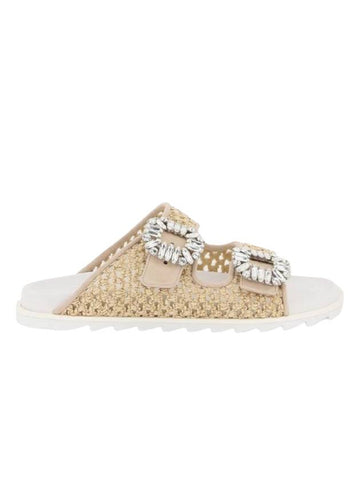 crystal buckle sandals beige - ROGER VIVIER - BALAAN 1