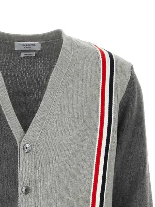 Fun Mix V-neck Cotton Cardigan Grey - THOM BROWNE - BALAAN 5