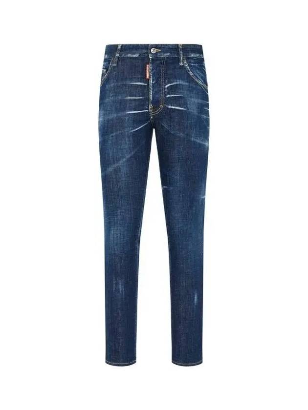 Men's Leather Patch Washed Skater Jeans SKATER Dark Blue 270770 - DSQUARED2 - BALAAN 1