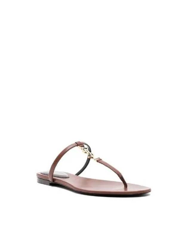 Cassandra Leather Flip Flops Brown - SAINT LAURENT - BALAAN 4