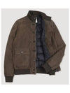 Men s Goose Down Padded Suede Jacket Dark Olive - VALSTAR - BALAAN 3