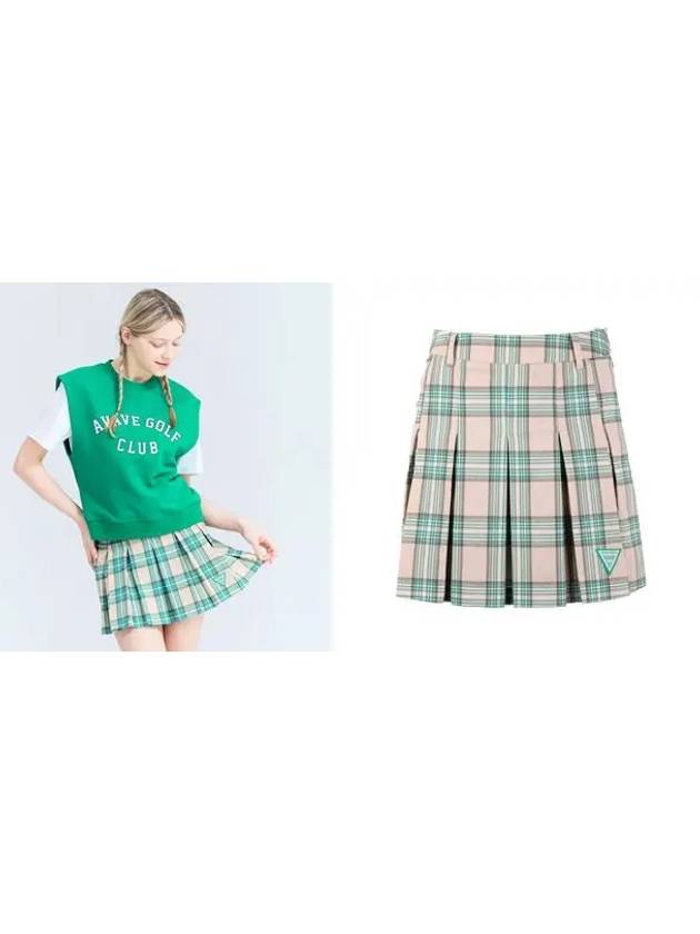 Golf Tennis Check Pleated Skirt Beige - AVAVE - BALAAN 3