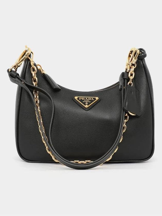 Triangle Logo Chain Shoulder Bag Black - PRADA - BALAAN 1