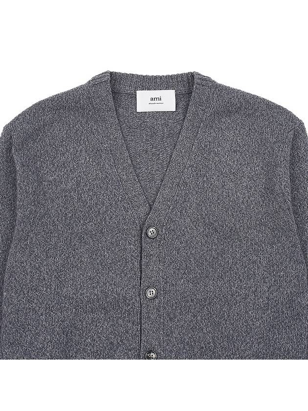 Heart Logo V Neck Cashmere Cardigan Heather Grey - AMI - BALAAN 4