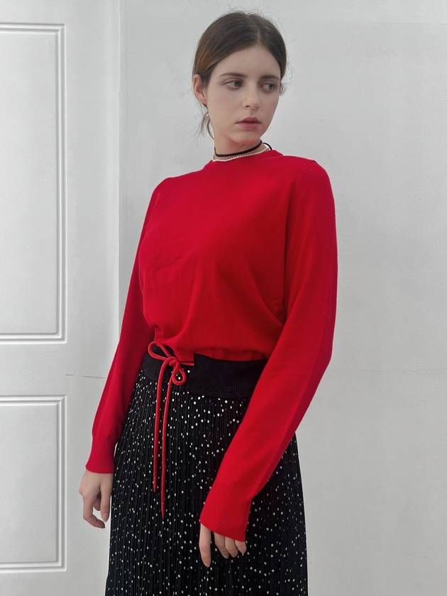 knit dot chiffon pleated midi dress red - PRETONE - BALAAN 3