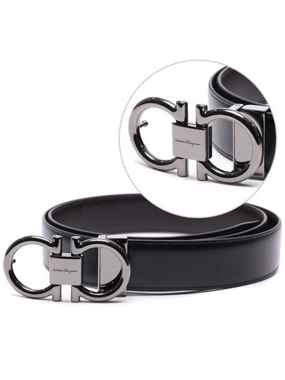 Gancini Reversible Adjustable Calfskin Leather Belt Black - SALVATORE FERRAGAMO - BALAAN 2