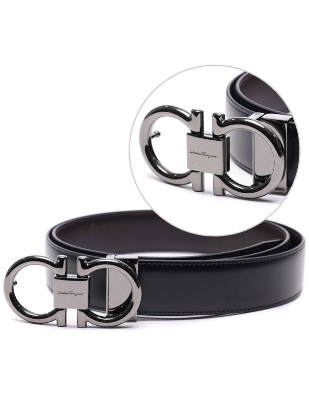 Gancini Reversible Adjustable Calfskin Leather Belt Black - SALVATORE FERRAGAMO - BALAAN 3