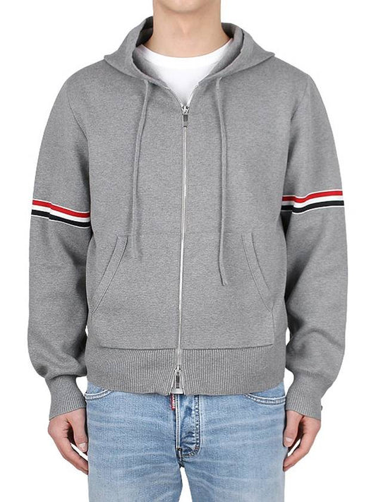 Cotton Milano Armband Zip Up Hoodie Light Grey - THOM BROWNE - BALAAN 2