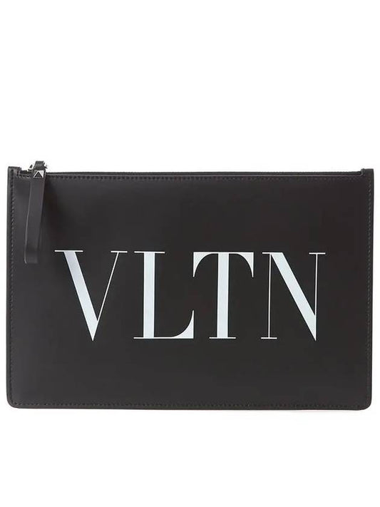 VLTN Logo Painted Leather Clutch Bag Black - VALENTINO - BALAAN.