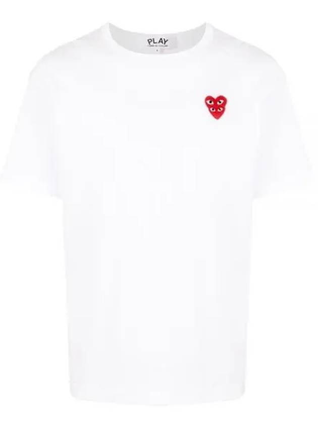 Play Men's Small Double Red Heart Wappen Short Sleeve T-Shirt P1 T288 2 White - COMME DES GARCONS - BALAAN 2