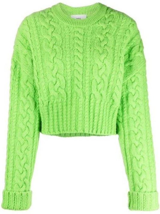 Cable Wool Knit Top Green - AMI - BALAAN 1
