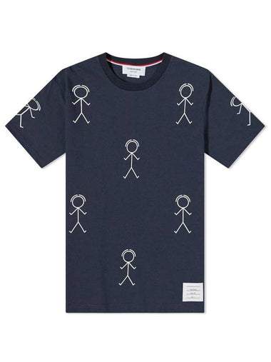 Tom Icon Round Short Sleeve T-Shirt Navy - THOM BROWNE - BALAAN 1