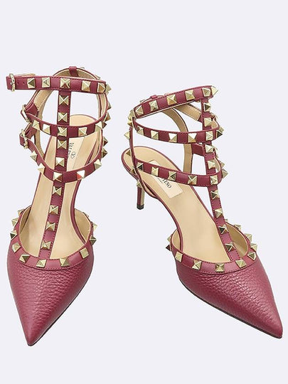 UW2S0375 Burgundy Color Rockstud Strap Decorated Slingback High Heel Women s Shoes - VALENTINO - BALAAN 2