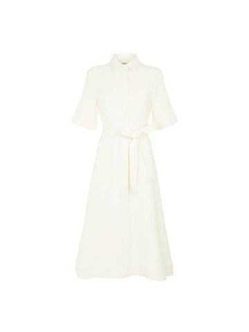 Women's Belt Short Sleeve Midi Dress White - BURBERRY - BALAAN 1