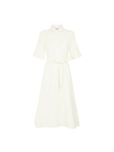 Women's Belt Short Sleeve Midi Dress White - BURBERRY - BALAAN 1