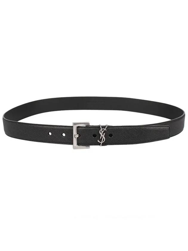 Silver Hardware Monogram Buckle Leather Belt Black - SAINT LAURENT - BALAAN 6