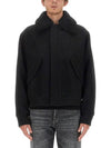 Shearling Collar Wool Zip-Up Jacket Black - AMI - BALAAN 8