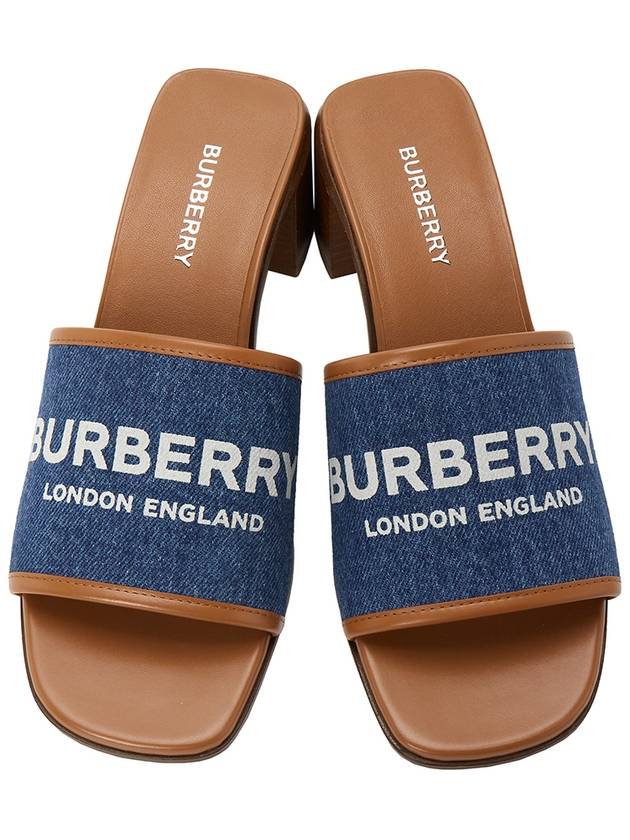 Women's Label Print Denim Leather Mules - BURBERRY - BALAAN 3