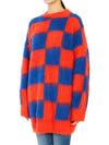 Women's Crew Neck Oversized Check Knit Top Orange - MSGM - BALAAN 3