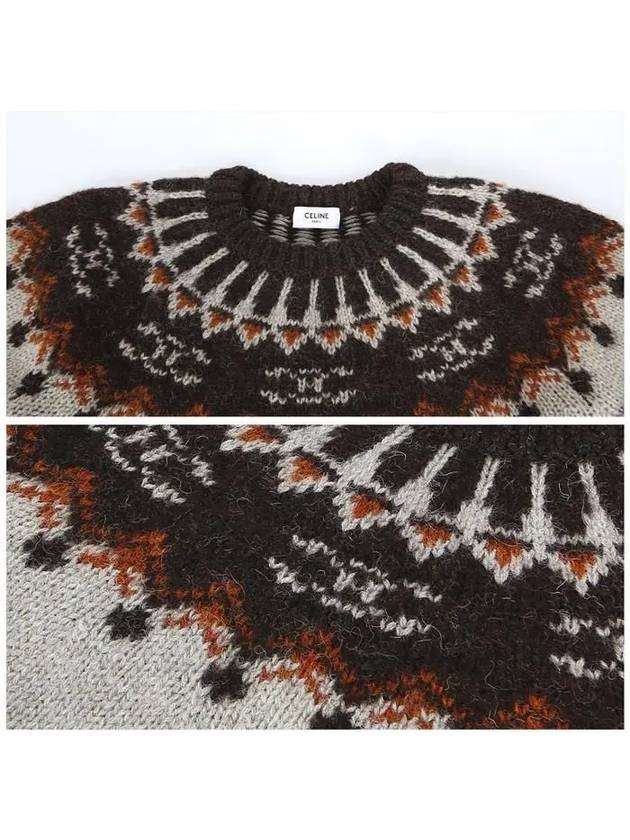 Fair Isle Motif Wool Knit Top Grey - CELINE - BALAAN 6