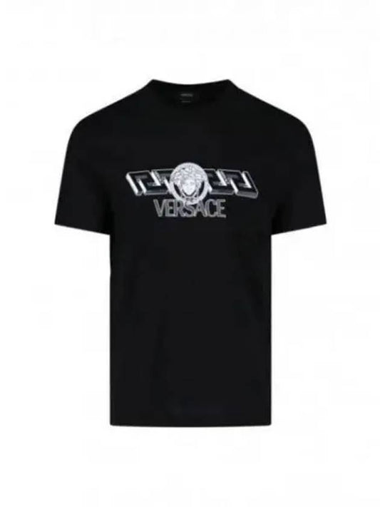 Men's La Greca Logo Short Sleeve T-Shirt Black - VERSACE - BALAAN 2