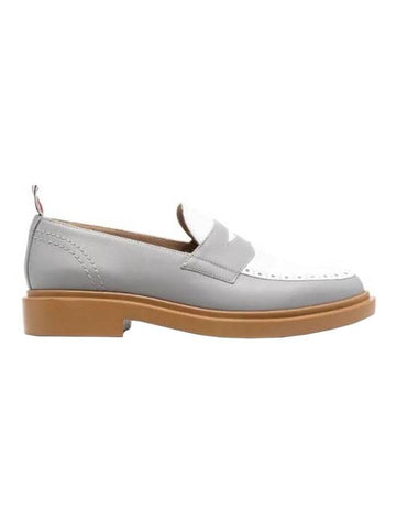 Vitello Calf Leather Penny Loafer Gray - THOM BROWNE - BALAAN.