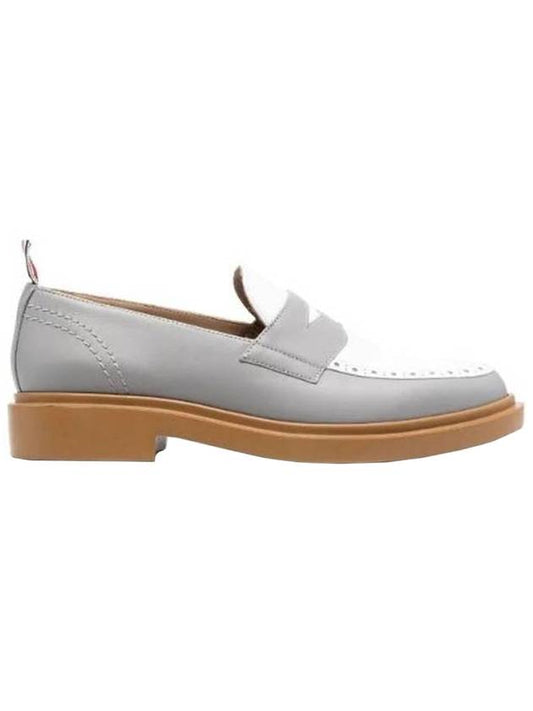 Vitello Calf Leather Penny Loafer Gray - THOM BROWNE - BALAAN.