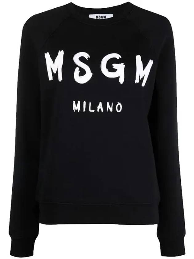 Women's Brushed Logo Crew Neck Sweatshirt Black - MSGM - BALAAN 2