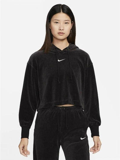 Velour Crop Pullover Hoodie Black - NIKE - BALAAN 2