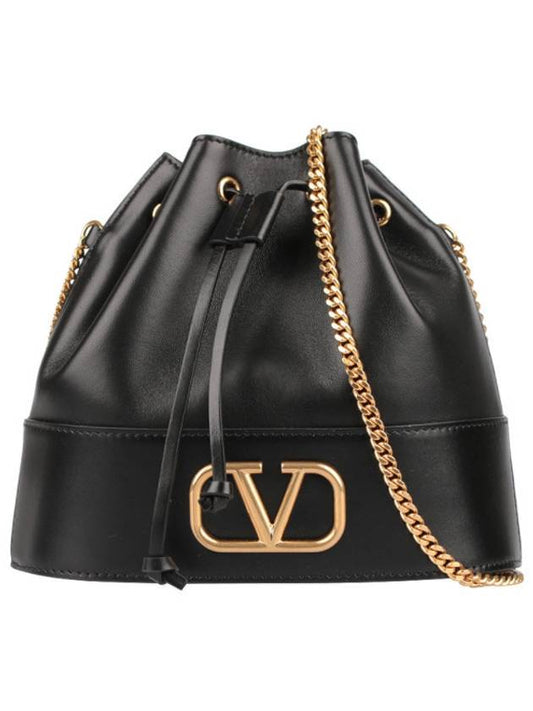 VLogo Chain Bucket Bag Black - VALENTINO - BALAAN.