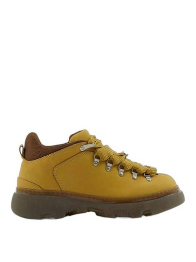 Silver Hardware Lace-Up Leather Low-Top Sneakers Mustard Yellow - BURBERRY - BALAAN 2