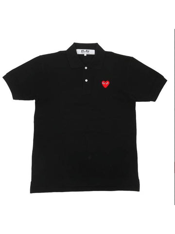 Play Comme des Gar ons Red Heart Polo Shirt Black AXT006 - COMME DES GARCONS PLAY - BALAAN 1