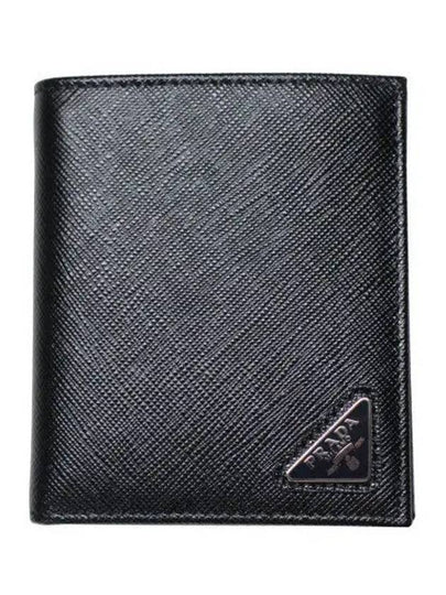 Triangle Logo Saffiano Half Wallet Black - PRADA - BALAAN 2