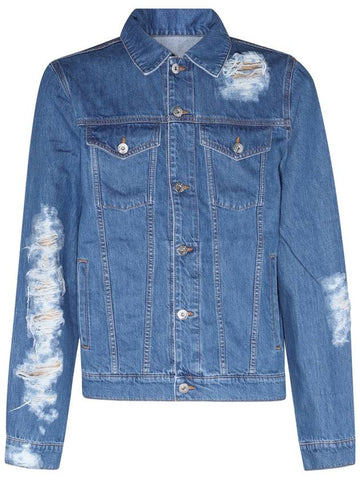 Distressed Collar Button-Up Denim Jacket Blue - JW ANDERSON - BALAAN 1