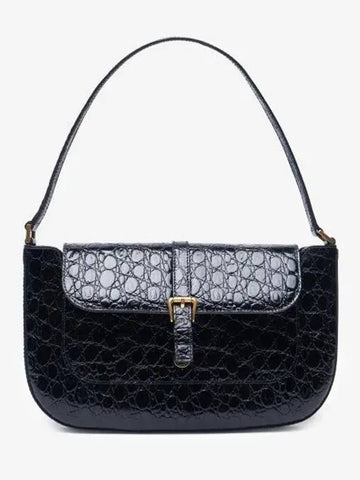 Miranda Quair Embossed Crocodile Circular Noir Shoulder Bag Black 21PFMDASBLCCEMEDBL - BY FAR - BALAAN 1